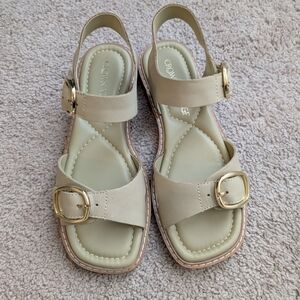 Crown Vintage Beige Sandal with Gold Buckles
